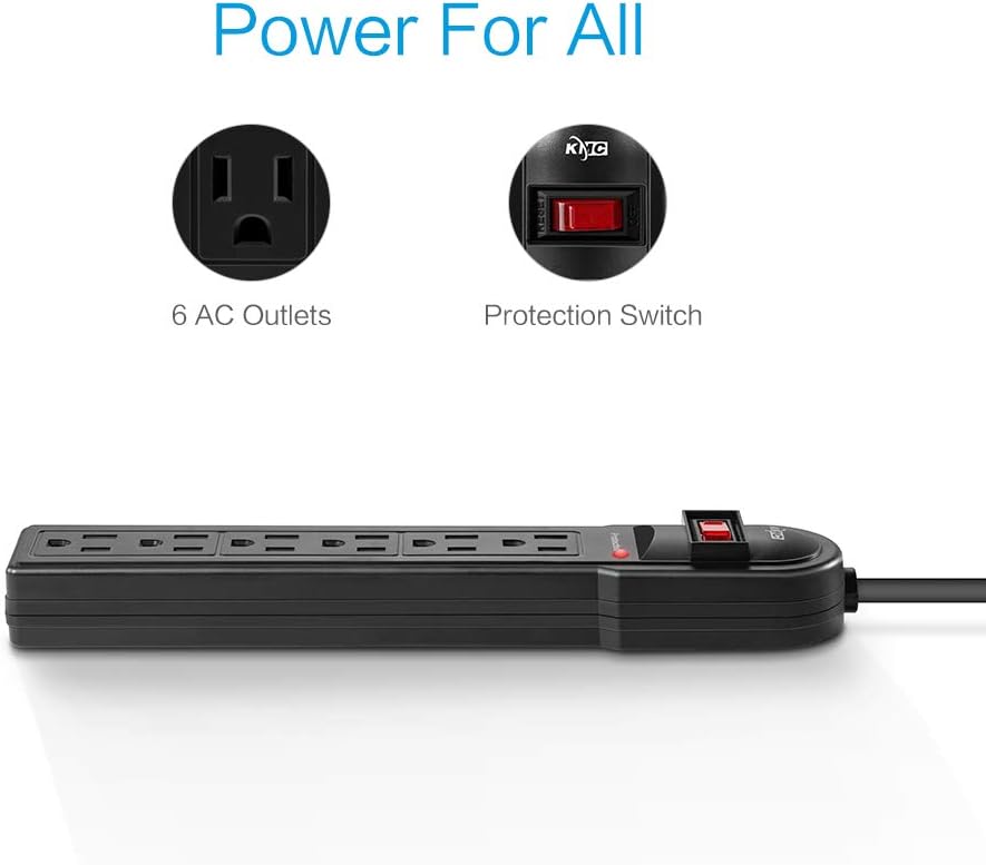 KMC 6-Outlet Surge Protector Power Strip 2-Pack, 900 Joule, 4-Foot Cord, Overload Protection, Black: Electronics