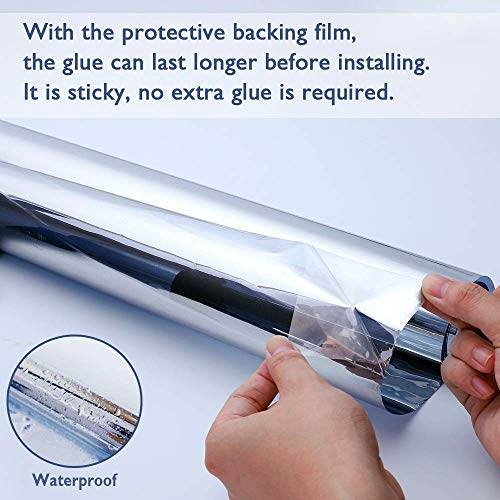 RABBITGOO One Way Window Film Anti UV Static Cling Window Film Removable Decorative Heat Control Privacy Glass Tint for Home and Office Windows（35.4" x 78.7"，Sliver） - Thumbnail 6