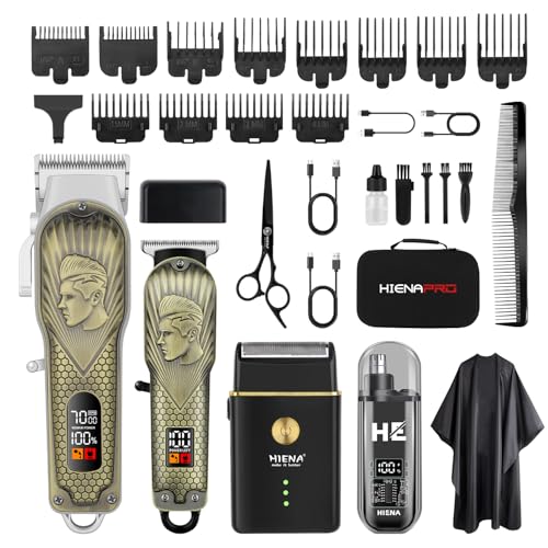 HIENA PRO Professional Hair Clipper for Men, Cordless Hair Clipper for Hairdressers Trimmer LED Haircut Kit with Foil Shaver Nose Trimmer