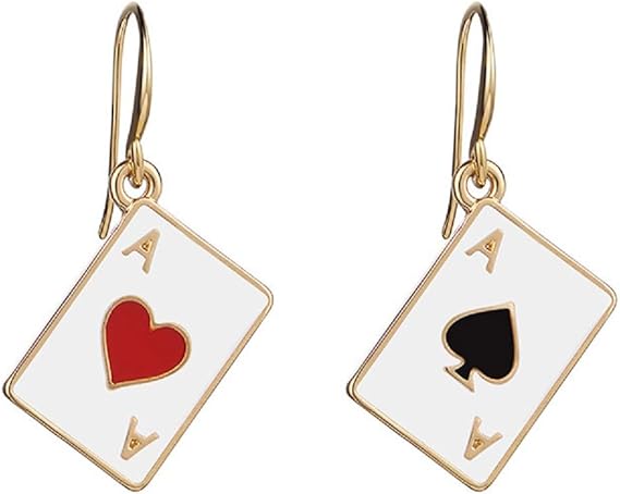 Amazon ポーカーイヤリング 金メッキ トランプ パターン ドロップイヤリング レディース チャーム ハート スペード エース クラブ ダングルイヤリング ファッション パーティー ギフト ハート イヤードロップ ジュエリー ギフト ガールズ チャーム 通販