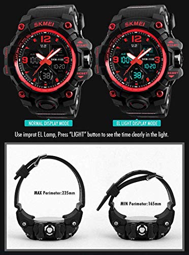 Gosasa Big Dial Digital Watch S Shock Men Military Army Watch Water Resistant LED Sports Watches (Red) - Thumbnail 5