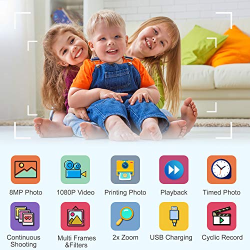 PROGRACE Instant Print Camera for Kids, Kids Instant Camera for Travel Learning Birthday Gift, Portable Digital Creative Print Camera for Boys Zero Ink Kids Camera Toy with Print Paper(Blue)