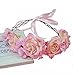 Vivivalue Christmas Handmade Boho Rose Flower Headband Hair Wreath Halo Floral Garland Crown Headpiece With Ribbon Festival Wedding Party Pink