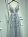 Babyonline Women's Double V-Neck Tulle Appliques Long Evening Cocktail Gowns