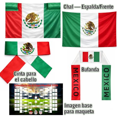 2026 Kit Fiesta Futbol Mundial 12PCS - Bastones Inflables, Bocina De Aire, Gafas De Sol Temáticas, Pintura Facial, Bufanda, Pulsera, Poster De Quiniela Mundial 2026, México, Para Reuniones, Bares