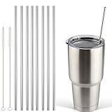 Accmor 18/8 Stainless Steel Straws, FDA-approved Durable Reusable Metal 10.5inch Extra Long Straight Drinking Straws Set of 8 – for 20 & 30OZ YETI RTIC OZARK Tumbler Cups - with 2 Cleaning Brushes