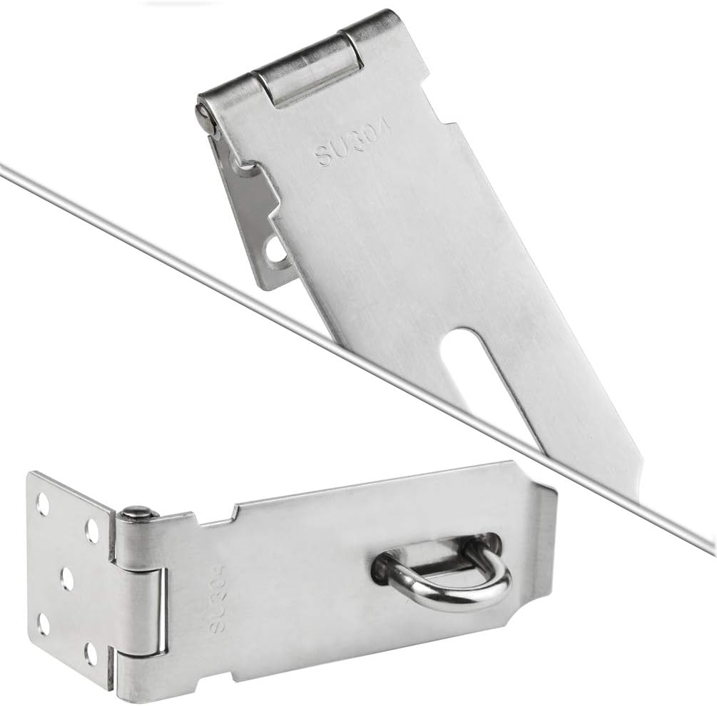4 Pcs Security Door Locks Hasp Latches, Stainless Steel Safety Packlock Clasp with Screws for Cabinet, Furniture, Drawer, Cupboard (2 Pack 5 inch Padlock Hasp + 2 Pack 4 inch Padlock Hasp) - - 