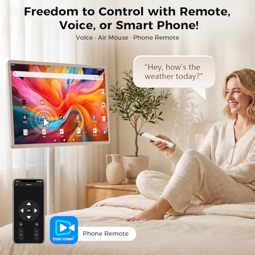 VLH 32" Smart Portable TV on Wheels,1080P Touchscreen Rolling TV Built-in 38,400 Battery, Android 15 OS, 8+128GB, Voice/Airmouse Remote Control, Television on Wheels with Camera