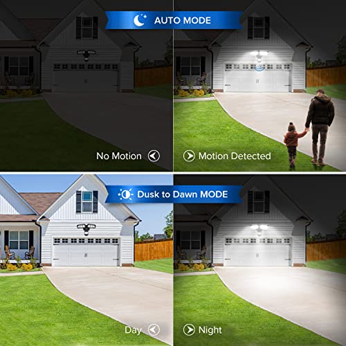 SANSI 38W 5000LM Luces de Movimiento para Exterior con Sensor, Luz de Inundación al Aire Libre con Detector Ajustable de 4 Modos, Equivalente a 500W 5000K de Atardecer a Amanecer, Resistente al Agua