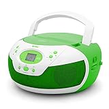 Tyler Portable Neon Green Stereo CD Player with AM/FM Radio and Aux & Headphone Jack Line-In (TAU105-NGRN)
