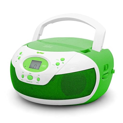 Tyler Portable Neon Green Stereo CD Player with AM/FM Radio and Aux
