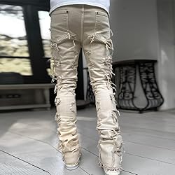 Kodaruber Mens Stacked Jeans Slim Fit Ripped Skinny