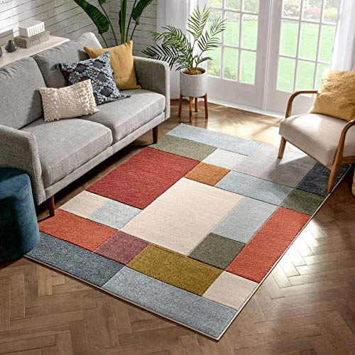 Well Woven Edda Multi Modern Geometric Boxes Beveled Pattern Area Rug