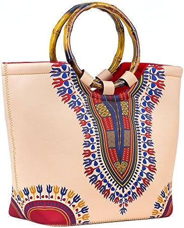 CHAUDER Insulated Neoprene Lunch Bag: Large Lunch Tote Carry Case Box Cooler Container, Washable, Reusable, Perfect For Women, Girls, Kids To School, Office, Outdoors Picnic - Dashiki Style - Beige