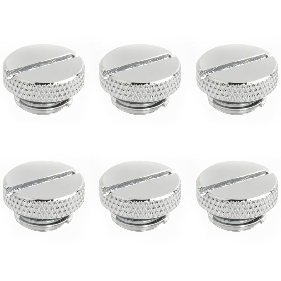 greenDracaena dracaena.io 6 pack G1/4" thread, Thin water Stop Plug Fitting with Coin Slot for Computer water cooling System, durable brass/copper material, Silver — image 1