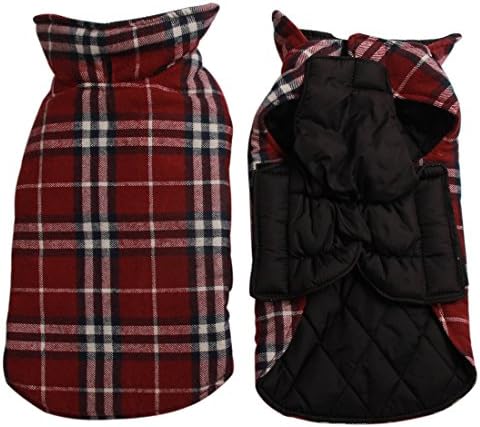JoyDaog Reversible Plaid Dog Coat Waterproof Windproof Warm for Cold Weather Dog Jacket Red L