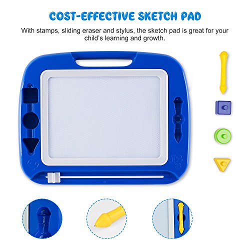 Magnetic Drawing Board, Doodle Toy Big Magnetic Erasable Magna, Writing Sketching Pad, Assorted Colors Writing Painting Sketching Pad Board for Toddler Boy Girl Kids Blue