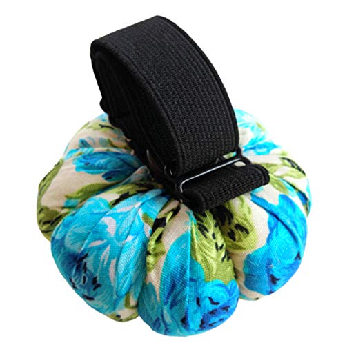 Blue Floral Flower Garden White Wrist Pin Needle Cushion Adjustable Elastic Band Pincushion Wearable Cute Pumpkin Pins Needles Pincushions Holder Safety Elastic Band for Sewing Crafting Girl Gift - Thumbnail 4