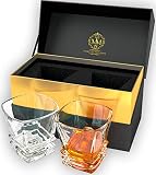 Premium Quality Whiskey Glasses. Genuine Lead Free Crystal Glasses Designed In Europe. In Stylish Gift Box. Set Of 2 Double Old Fashioned Glasses, 10oz Tumblers For Spirits, Whisky, Scotch Or Bourbon.