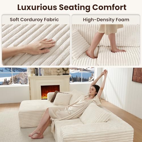 Fantico 108" Modular Sectional Sofa - Premium Cream Corduroy, Cloud-Like Foam & Anti-Slip Design | Effortless Setup for Living Room & Apartment