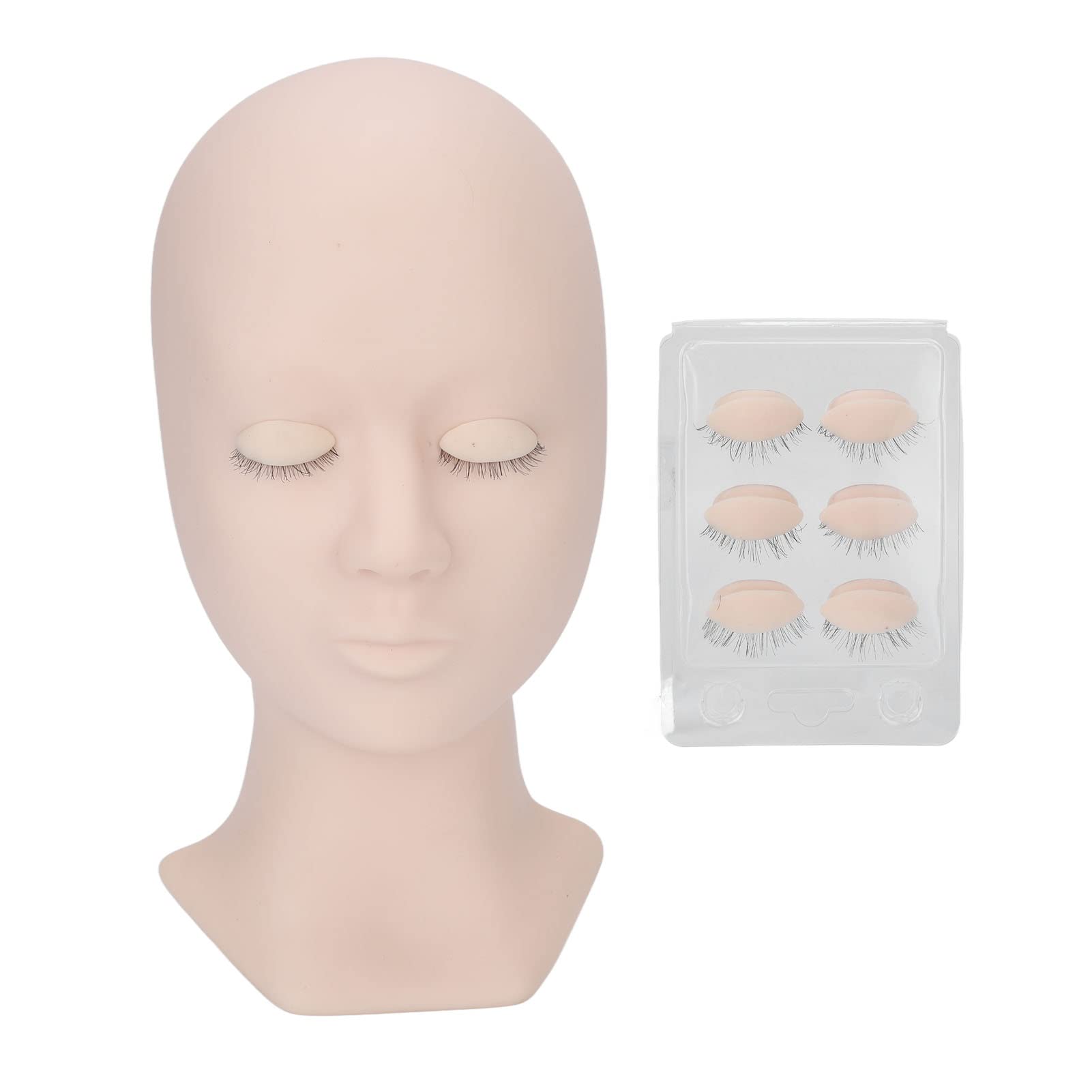 Lash Mannequin Head Practice Head for Eyelash Extension Silicone Makeup Mannequin Head with 4 Pairs Replaceable Eyelids for Beginners (Single Eyelid Pink Type B)