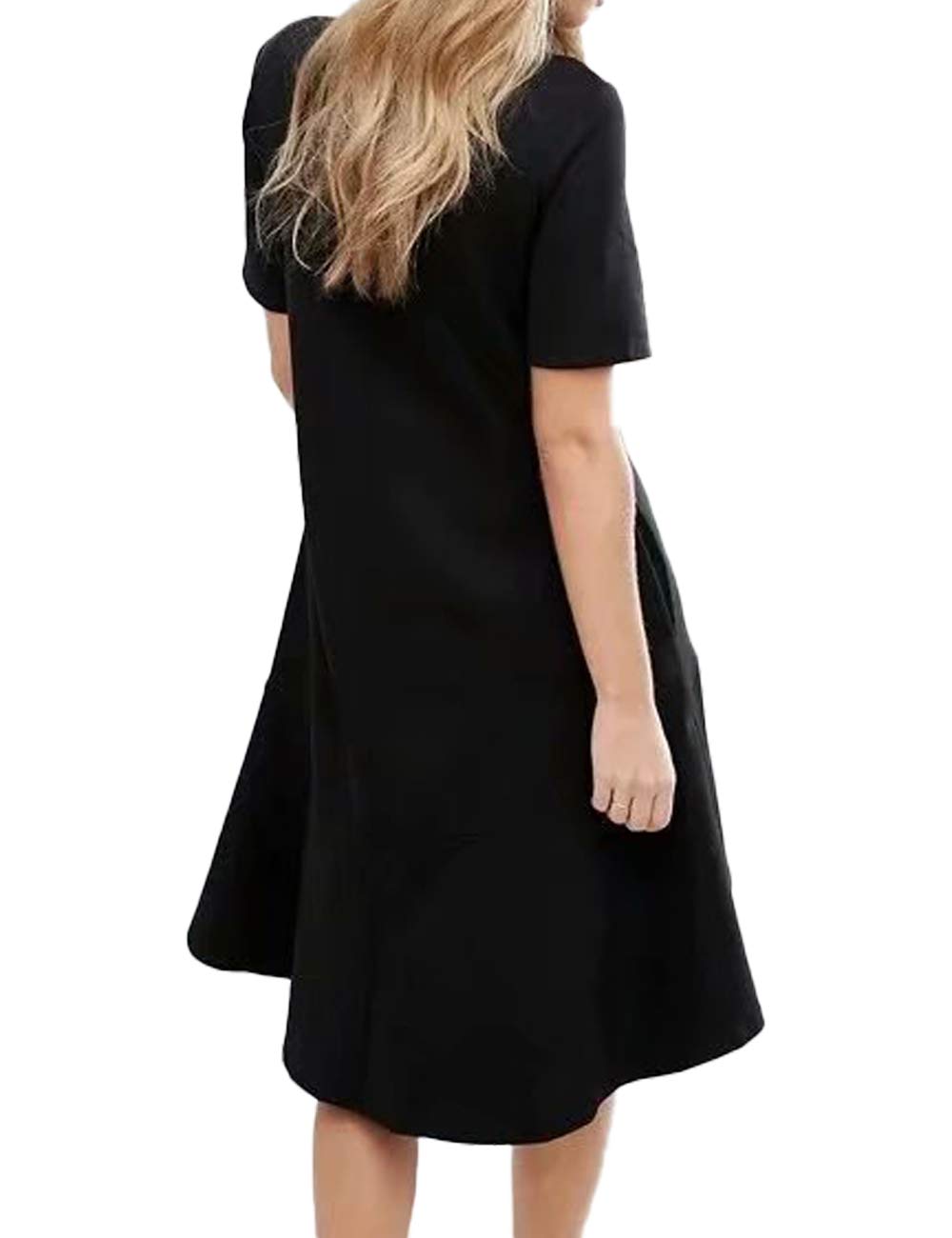 OBERORA Summer Dresses for Women Casual Short Sleeve Round Neck High Low Loose Pocket Cocktail Ruffle Mermaid Dress