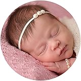 Miugle Newborn Baby Elastic Headbands with Pearls,Ivory,14