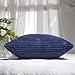 HOME BRILLIANT Striped Decorative Corduroy Velvet Euro Sham Couch Throw Pillow Cover for Bed, 24 inch (60cm), Navy Blue