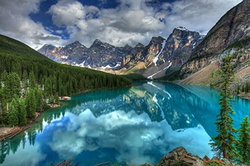 Nature Art Poster Print on Canvas 24x35in- Turquoise lake in Banff National Park (P-1001424)