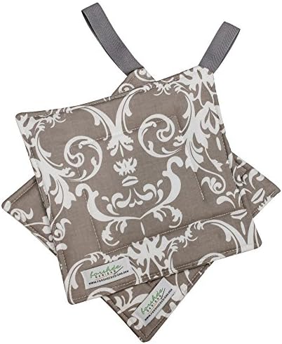 Handmade Floral Potholder | Heat Resistant | Colorful Pot Holder | Sewn Potholder | Fabric Hot Pad | Gray Damask | PH0014