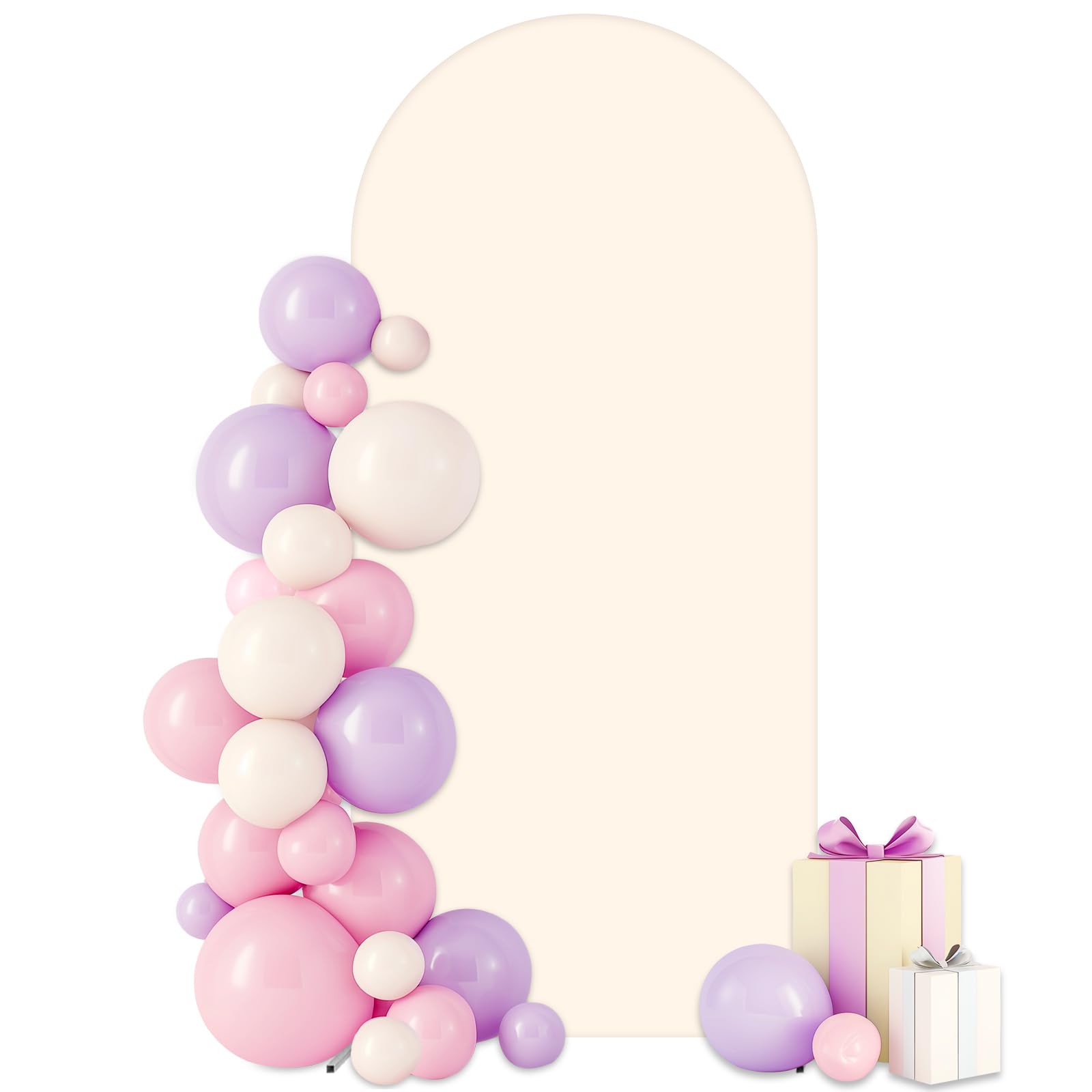 Photo 1 of GEWONELIFE 7.2FT Beige Arch Backdrop Cover, Stretch Spandex Chiara Arch Stand Cover for Wedding Birthday Baby Shower Party Decoration, Fitted Round Top Arch Background Cover
