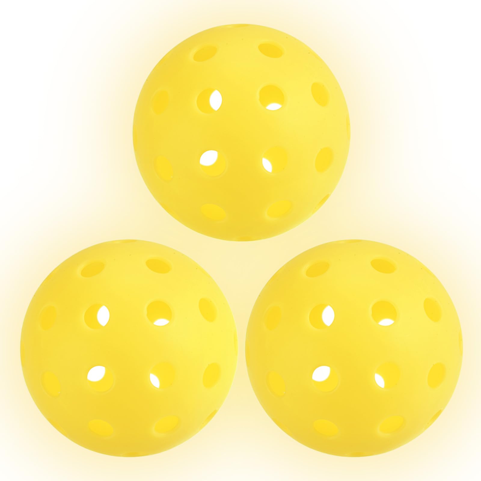 PATIKIL Luminous Pickleball Balls, 40 Holes Glow in the Dark Pickleball 3 Pack Outdoor Pickleball Balls with Mesh Bag for Indoor and Outdoor Sport, Yellow