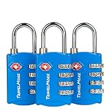 3 Pack TSA Luggage Locks with 4 Digit Combination - Heavy Duty Set Your Own Padlocks for Travel, Baggage, Suitcases & Backpacks - Blue