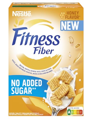 FITNESS Fiber Honey Flavor no added sugar Cerealien, knusprige Vollkorn Flakes mit Ballaststoffen, 1er Pack (1 x 310g)