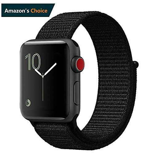 Smart Watch Band Dark Black Sport Loop, Uitee Newest Woven Nylon Band for Apple Watch Series 42mm 3/2/1, Comfortably Light With Fabric-Like Feel Wrist Strap Replacement with Classic Buckle