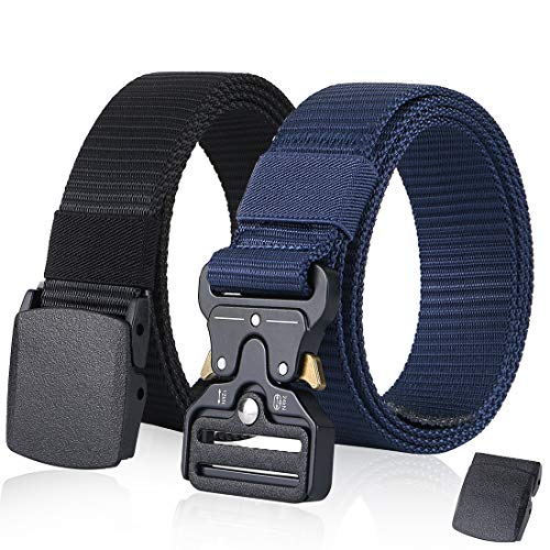 2 Pack Nylon Tactical Belts for Men 1.5'' Military Work Rigger Belt