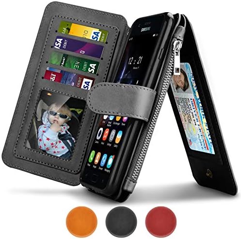 Samsung Galaxy J7 V / J7 Perx / J7 Sky Pro / J7 Prime / J7 2017 / Galaxy Halo Case, Tiflook Premium Leather [Detachable Wallet] Zipper Pocket Credit Card Holder Flip Folio [Stand View] Cover -Black