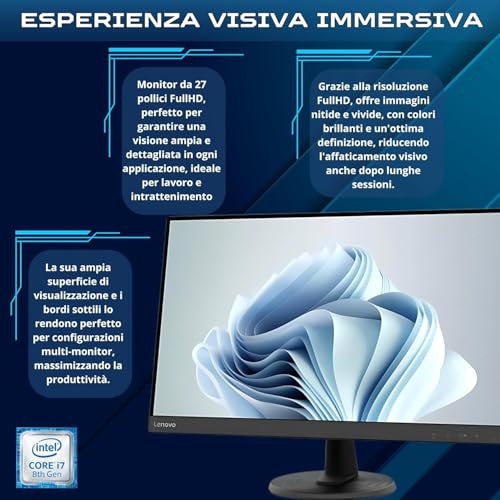Lenovo Complete PC Professional Office i7 8700 up to 4.6 GHz – Monitor 27 Inches FHD 32 GB of RAM 1 Tera SSD – Mouse and Keyboard Kit Italian Layout – Win 11 Pro Office 2021 Pro Warranty 36 Months Warranty