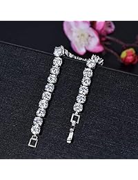 SEQUITO Pulsera de tenis para mujer Pulsera de circonita cúbica Pulsera de oro blanco pulsera redonda para mujer Regalo de boda 7,0 pulgadas o 8 pulgadas con cierre extendido