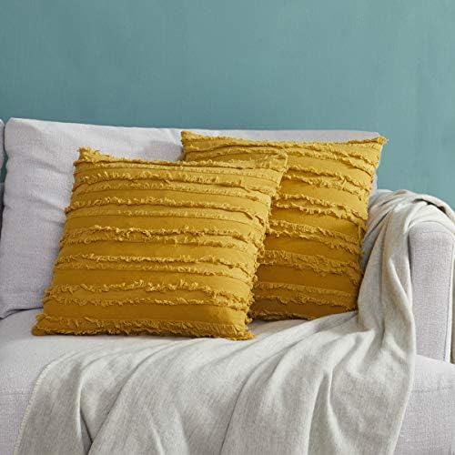 OMMATO Mustard Yellow Cushion Covers 50cm x 50cm Decorative Linen Square Throw Pillow Covers for Sofa Living room Bedroom 20x20 inch,Set of 2