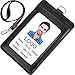 Acctrend Badge Holder, Leather ID Badge with Lanyard-3 Cards Slot-Black (1PACK)