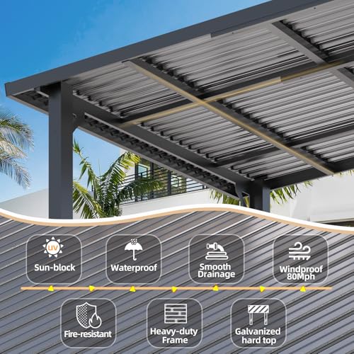 AECOJOY 10x10 Heavy Duty Hardtop Gazebo, Lean-to Wall Mounted Metal Pergola with Galvanized Steel Roof image 18