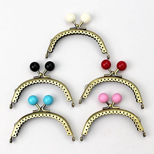 5pcs Dia.3.9 Inch Retro Arc Smooth metal Purse frame antique bronze Coin Bag Kiss Clasp Lock DIY Craft Assorted 5 color beads