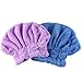 Pretty See Hair Drying Towels Ultra Absorbent Microfiber Drying Cap, Purple & Blue, 2 Pcs/Set