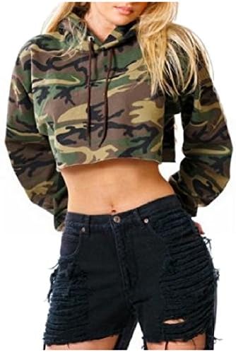Honey GD Women's Camouflage Long Sleeve Drawstring Hooded Crop Top AS1 S