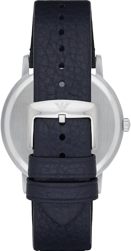Relógio masculino, movimento de três ponteiros, caixa em aço inoxidável prateado de 41 mm com bracelete em couro, AR11012, tons de azul e prata