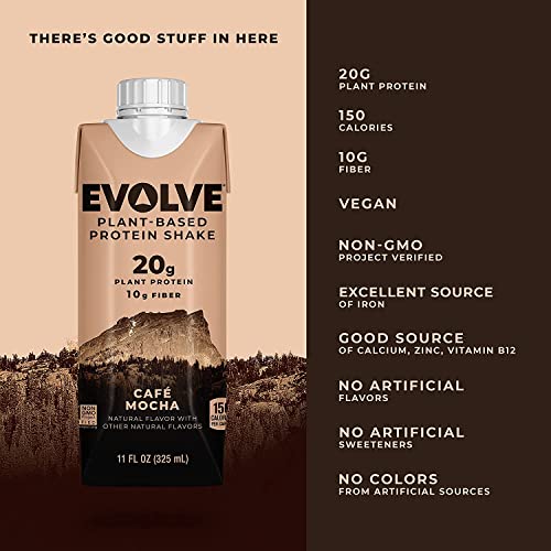 Evolve Plant Based Protein Shake, Café Mocha, 20g Vegan Protein, Dairy Free, No Artificial