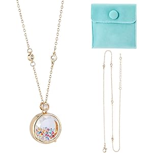 DICOSMETIC 1Pc Round Locket Necklace 18.11 Inch Small Alloy Memory Locket Charms Necklace Clear Picture Frame Necklaces Golde