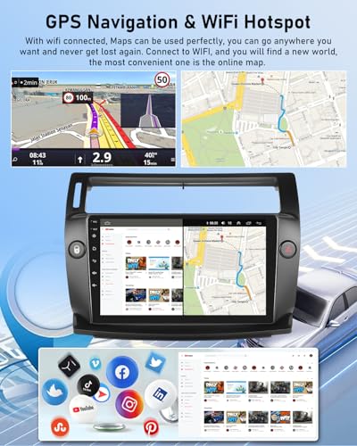 NHOPEEW 2G+64G Android Car Radio for Citroen C4 2004-2009/C-QUATRE 2008-2011 - Wireless Carplay and Android Auto - 9 Inch Carplay Car Radio with WiFi, Equalizer, GPS, FM, RDS + AHD Rear View Camera