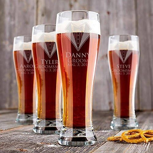 Wedding Party Tuxedo Pilsner Glasses - Set of 8